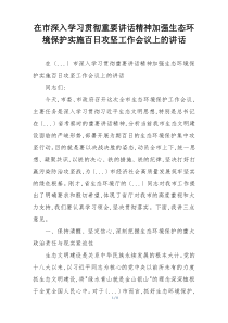 在市深入学习贯彻重要讲话精神加强生态环境保护实施百日攻坚工作会议上的讲话