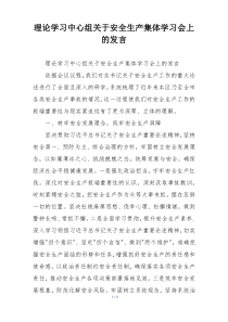 理论学习中心组关于安全生产集体学习会上的发言