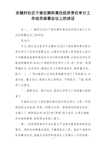 在镇村社区干部任期和离任经济责任审计工作动员部署会议上的讲话