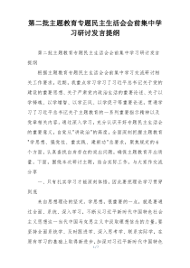 第二批主题教育专题民主生活会会前集中学习研讨发言提纲