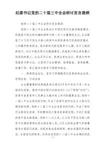 纪委书记党的二十届三中全会研讨发言提纲