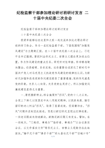 纪检监察干部参加理论研讨班研讨发言 二十届中央纪委二次全会