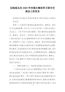 纪检组长在2025年市委办集体学习研讨交流会上的发言