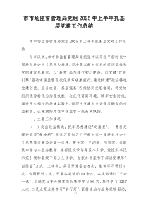 市市场监督管理局党组2025年上半年抓基层党建工作总结