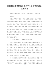 组织部长在党的二十届三中全会精神研讨会上的发言