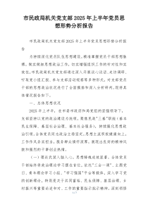 市民政局机关党支部2025年上半年党员思想形势分析报告