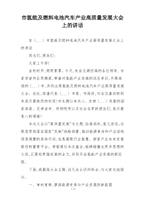 市氢能及燃料电池汽车产业高质量发展大会上的讲话