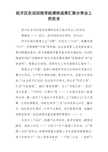 经开区在巡回指导组调研成果汇报分享会上的发言
