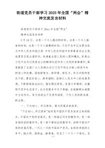 街道党员干部学习2025年全国“两会”精神交流发言材料