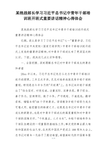 某统战部长学习习近平总书记中青年干部培训班开班式重要讲话精神心得体会