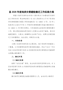县2025年度地质灾害避险搬迁工作实施方案
