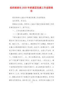 组织部部长2025年抓基层党建工作述职报告