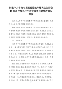 街道个人中央专项巡视整改专题民主生活会暨2025年度民主生活会查摆问题整改情况报告