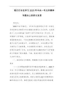 银行行长在学习2025年中央一号文件精神专题会上的研讨发言