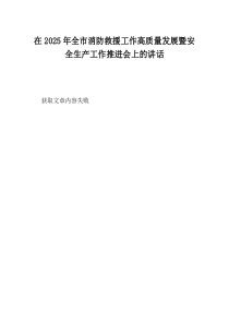 在2025年全市消防救援工作高质量发展暨安全生产工作推进会上的讲话