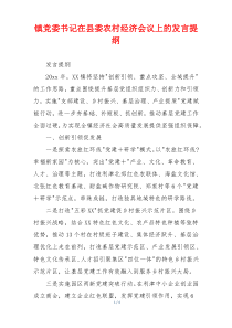 镇党委书记在县委农村经济会议上的发言提纲