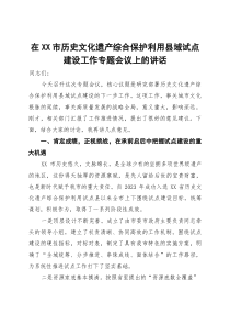 在2025年市历史文化遗产综合保护利用县域试点建设工作专题会议上的讲话