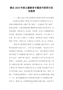 镇长2025年度主题教育专题读书班研讨发言提纲