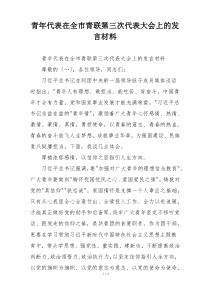 青年代表在全市青联第三次代表大会上的发言材料