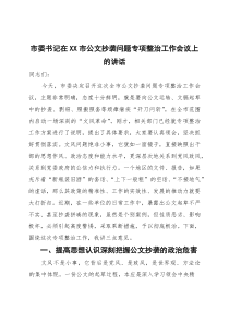 市委书记在全市公文抄袭问题专项整治工作会议上的讲话