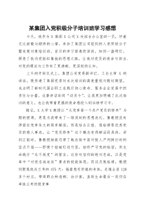 某集团入党积极分子培训班学习感想