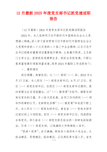 12月最新2025年度党支部书记抓党建述职报告