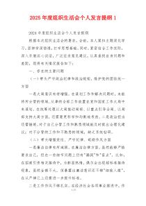 2025年度组织生活会个人发言提纲1