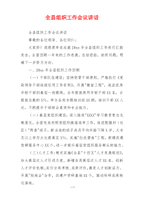 全县组织工作会议讲话