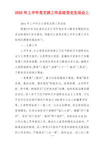 2025年上半年党支部工作总结党史生活会上