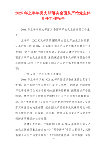 2025年上半年党支部落实全面从严治党主体责任工作报告