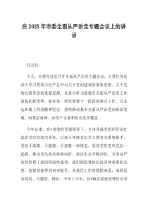 在2025年市委全面从严治党专题会议上的讲话