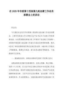 在2025年市委第十四届第九轮巡察工作动员部署会上的讲话