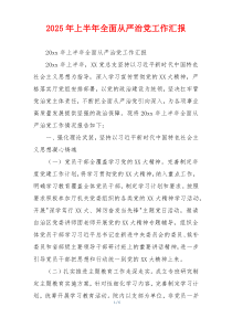 2025年上半年全面从严治党工作汇报