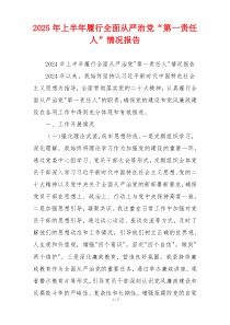 2025年上半年履行全面从严治党“第一责任人”情况报告