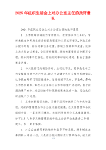 2025年组织生活会上对办公室主任的批评意见