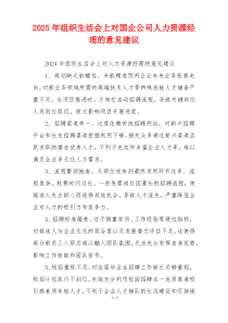 2025年组织生活会上对国企公司人力资源经理的意见建议