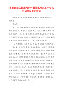 区长在全区推进河长制暨防汛减灾工作电视电话会议上的讲话
