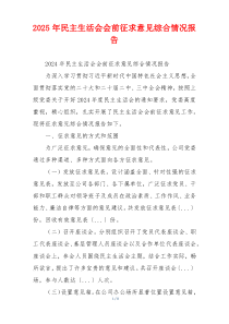2025年民主生活会会前征求意见综合情况报告