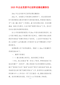 2025年企业党委书记述职述德述廉报告
