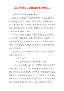 2025年党委书记述职述德述廉报告