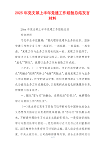2025年党支部上半年党建工作经验总结发言材料