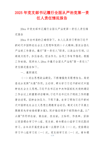2025年党支部书记履行全面从严治党第一责任人责任情况报告