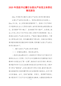 2025年党组书记履行全面从严治党主体责任情况报告