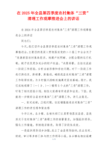 在2025年全县第四季度农村集体“三资”清理工作观摩推进会上的讲话