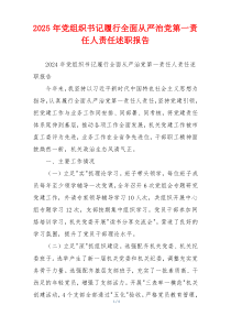 2025年党组织书记履行全面从严治党第一责任人责任述职报告