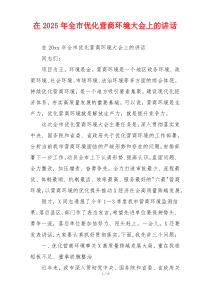 在2025年全市优化营商环境大会上的讲话