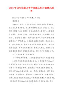 2025年公司党委上半年党建工作开展情况报告