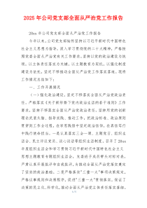 2025年公司党支部全面从严治党工作报告
