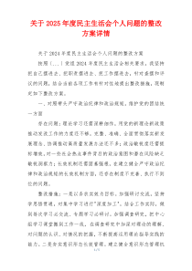 关于2025年度民主生活会个人问题的整改方案详情