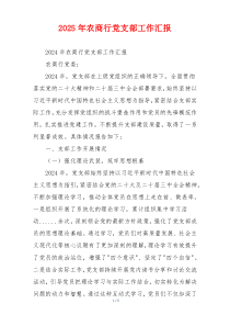 2025年农商行党支部工作汇报